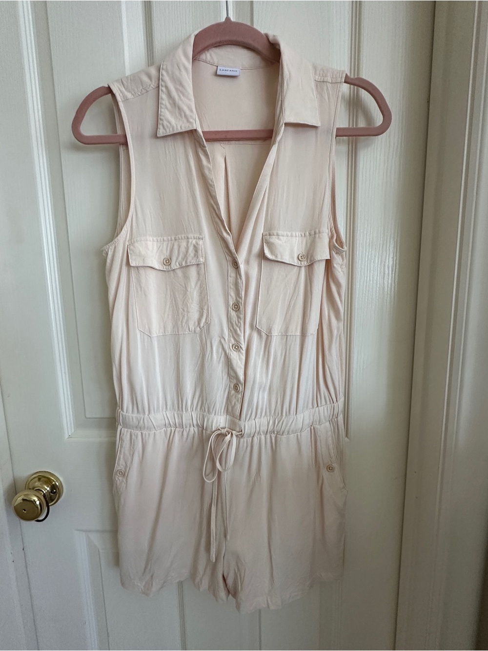 Sleeveless Cream Utility Romper with Drawstring